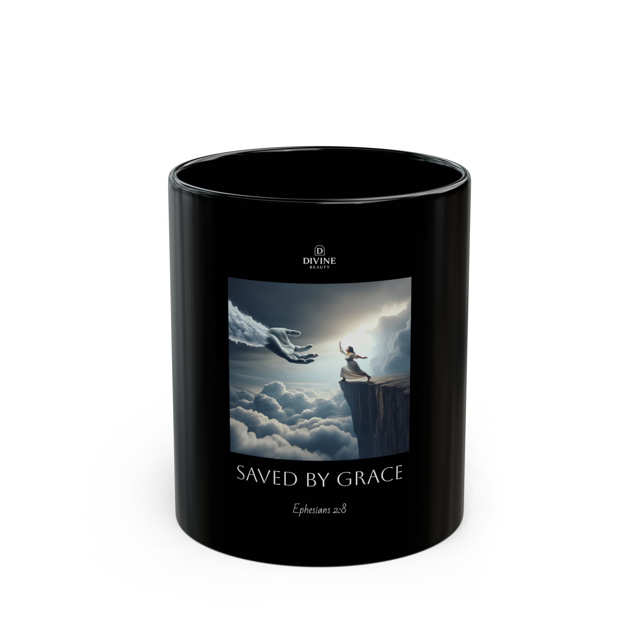 Inspirational Black Mug - Saved By Grace, Motivational Coffee Cup, Gift for Friends, Spiritual Home Decor, Encouragement Mug, Bible Verse