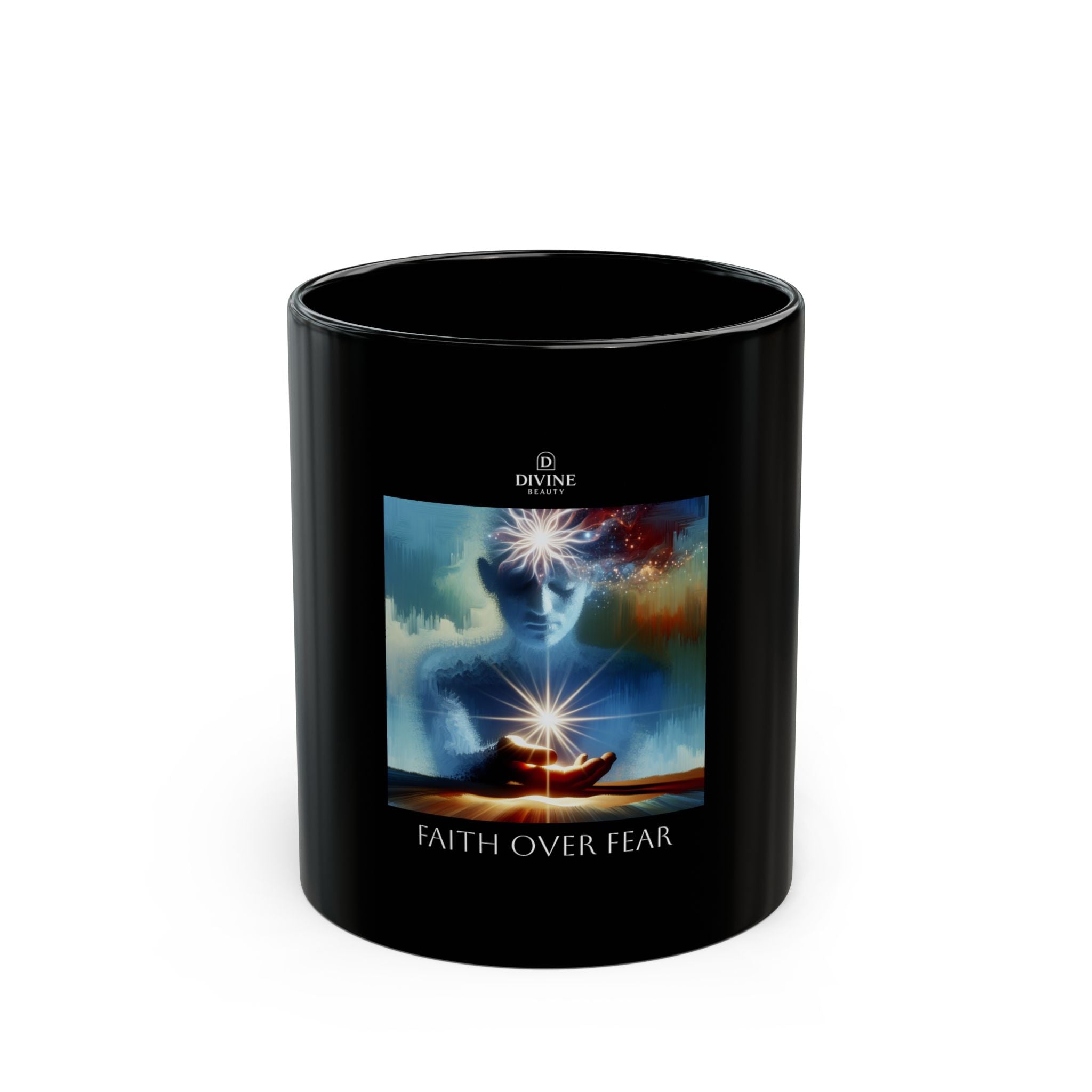 Inspirational Black Mug - Faith Over Fear Coffee Cup, Motivational Gift, Spiritual Decor, Self-Love Mug, Daily Affirmation Drinkware